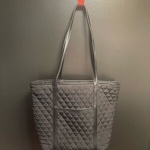 Vera Bradley Black Quilted Tote with leather